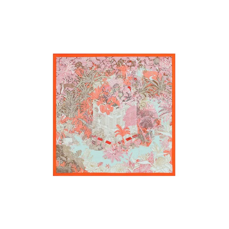 HERMES Faubourg Silk Scarves Women's Orange-0