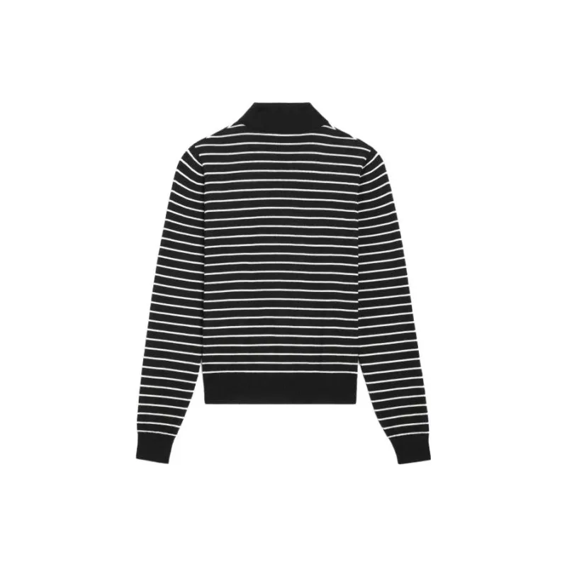 CELINE Striped Triomphe Polo In Fine Wool Polo Shirt Men's Black-1