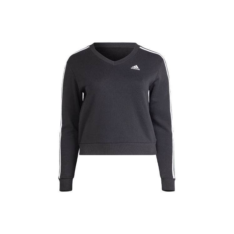 adidas Women s Essentials 3 Stripes V Neck Sweatshirt Black POIZON