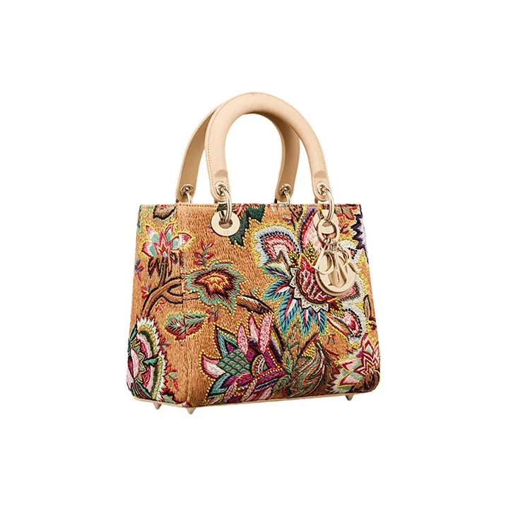 DIOR Lady Dior Raffia Crossbody One Shoulder Handbags Women's Brown & Multicolor-2