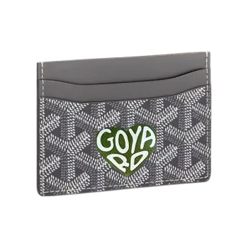 GOYARD Saint-Sulpice Canvas With Leather Dog's Teeth Card Clip Card Holder Unisex Gray Spells Green Small Hearts