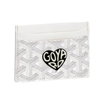 GOYARD Saint-Sulpice Canvas With Leather Dog's Teeth Card Clip Card Holder Unisex White Spells Black Small Hearts