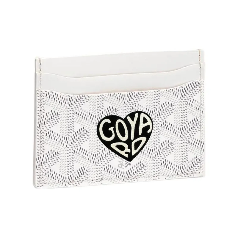 GOYARD Saint-Sulpice Canvas With Leather Dog's Teeth Card Clip Card Holder Unisex White Spells Black Small Hearts-0