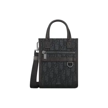 DIOR Oblique Printed Fabric Grain Embossed Cow Leather Handbag Shoulder Bag Crossbody Bag Mini Men's Black