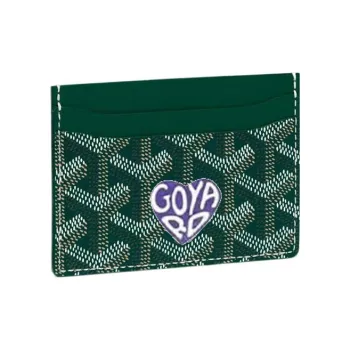 GOYARD Saint-Sulpice Canvas With Leather Dog's Teeth Card Clip Card Holder Unisex Green With Purple Accents Small Heart