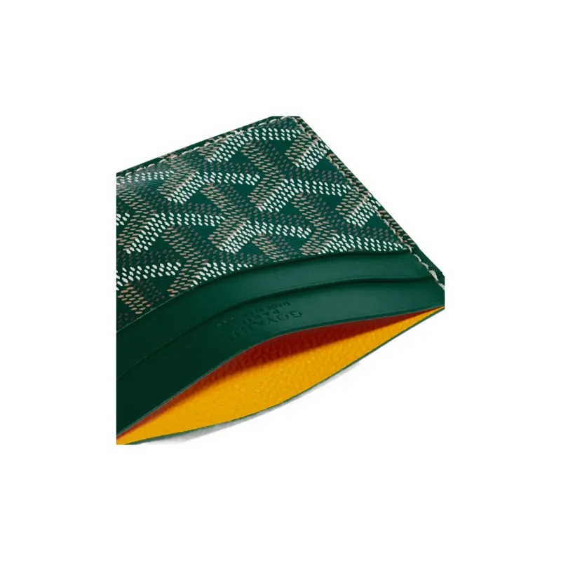 GOYARD Saint-Sulpice Canvas With Leather Dog's Teeth Card Clip Card Holder Unisex Green And Gray Small Heart-1