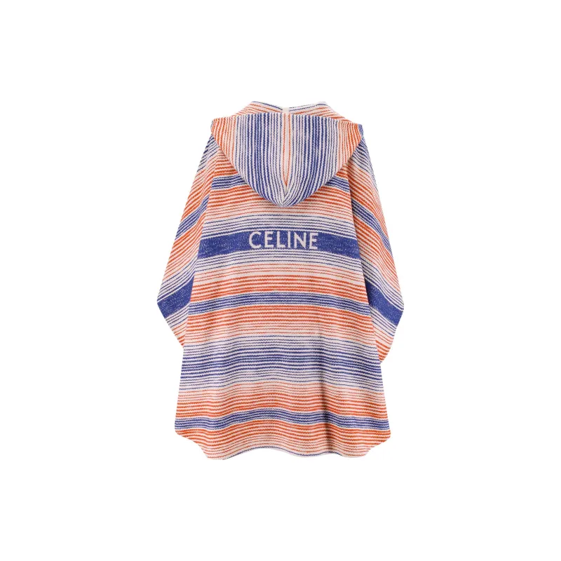 CELINE Striped Drawstring Poncho-1