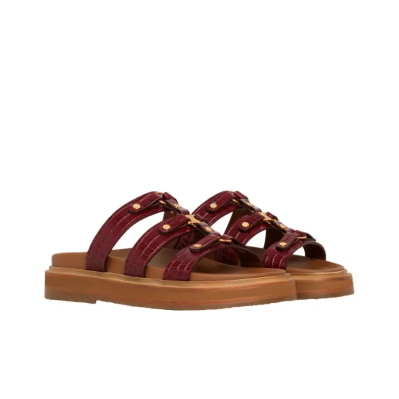 CELINE Slip Resistant Slide Slippers Women's Burgundy-2