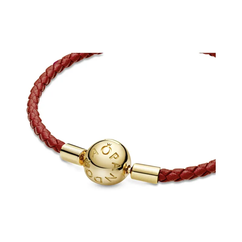 Pandora Moments Red Woven Leather Bracelet-2