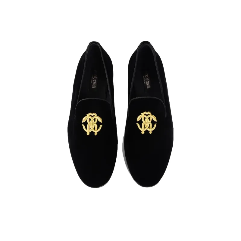 Roberto Cavalli Logo-embroidered Velvet Loafers-4