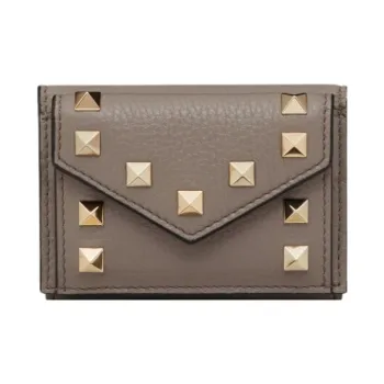 Valentino Rockstud Grained Calfskin Wallet Small Size Women's Moon Taupe