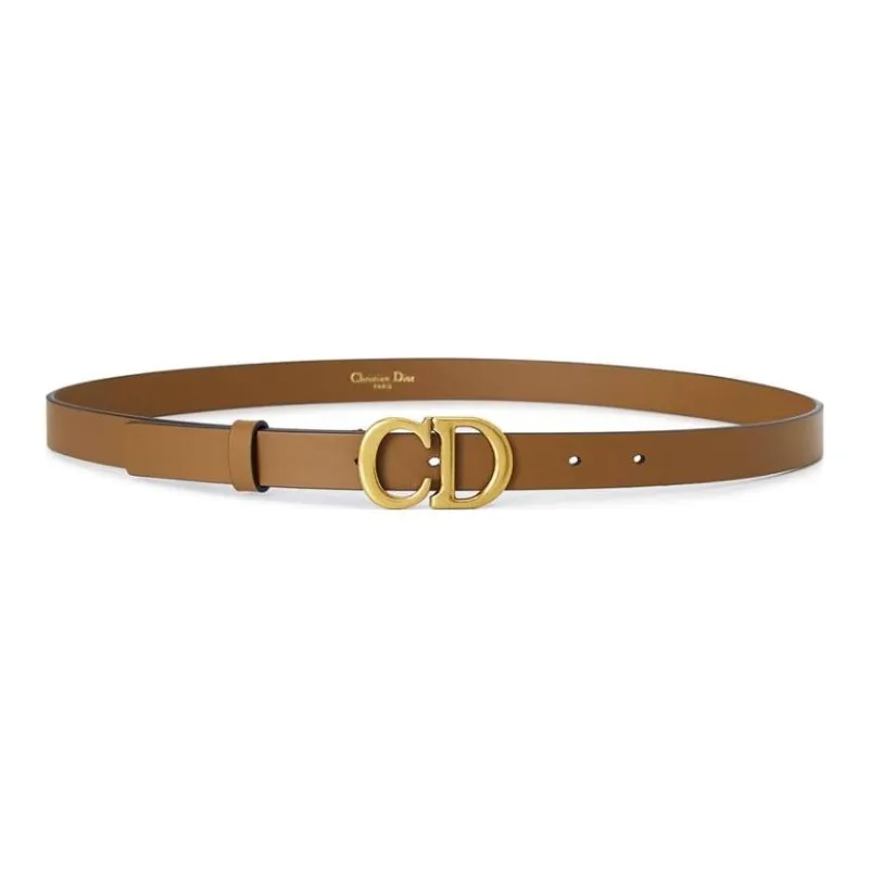 DIOR CD Label Smooth Buckle Leather Belts Women's Brown Width: 2CM-1