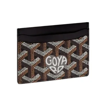 GOYARD Saint-Sulpice Canvas With Leather Dog's Teeth Card Clip Card Holder Unisex Black Spelled Gray Small Hearts