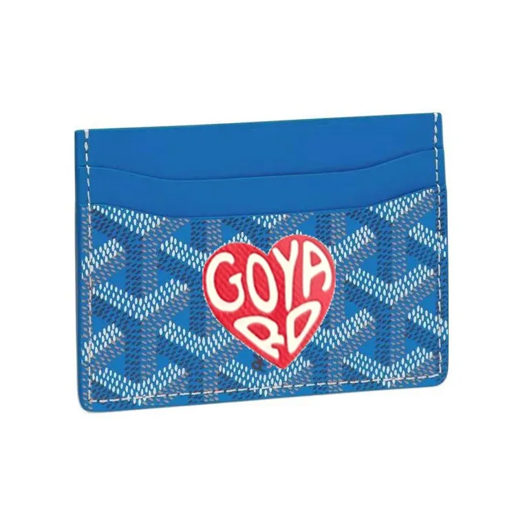 GOYARD Saint-Sulpice Canvas With Leather Card Clip Card Holder Unisex Sky Blue & Red Small Heart-0