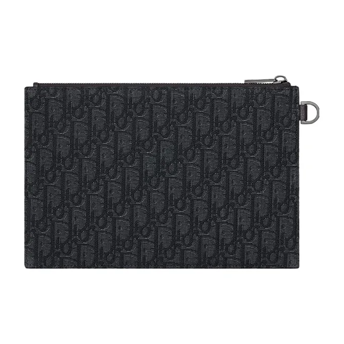 DIOR Oblique Printed Fabric With Grain Cow Leather Clutch Men's Black-2
