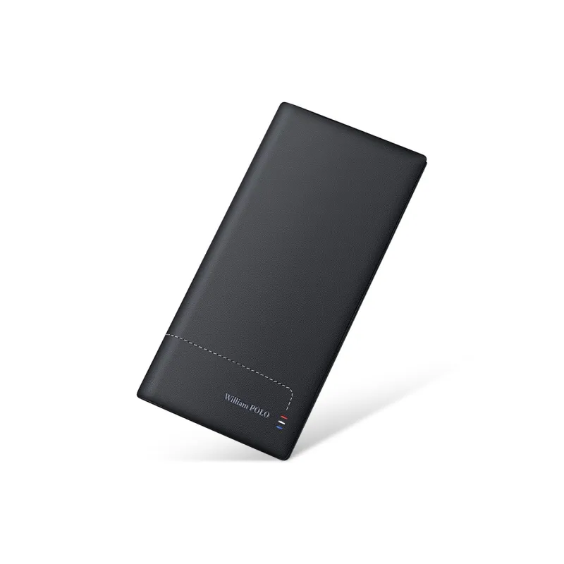 WilliamPOLO Nappa Top Grain Cow Leather Genuine Leather Long/Cropped Wallet Money Clip Unisex Black-8
