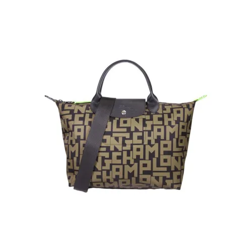 LONGCHAMP Nylon Shoulder Bag Crossbody Bag Handbag Medium Size Women's Brown & Khaki