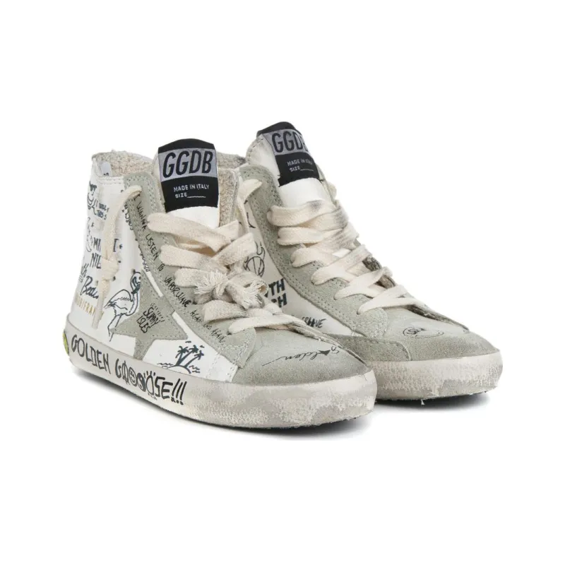 Golden Goose Francy Abrasion Resistant High Top Skateboard Shoes Women's Gray White-1
