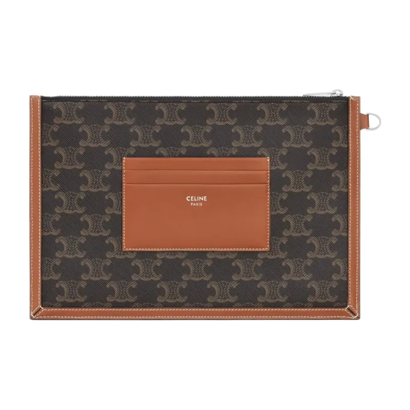 CELINE Cow Leather Binding Clutch Small Size Men's Tawny-2