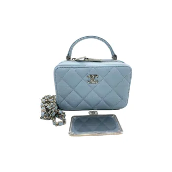 CHANEL 22P Cow Leather Box Bag One Shoulder Handbag Mini Women's Blue