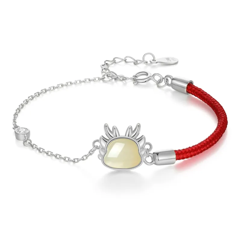 Olampe S999 Fine Silver Hetian Jade Bracelets Women's Pale Greenish-White Jade-7