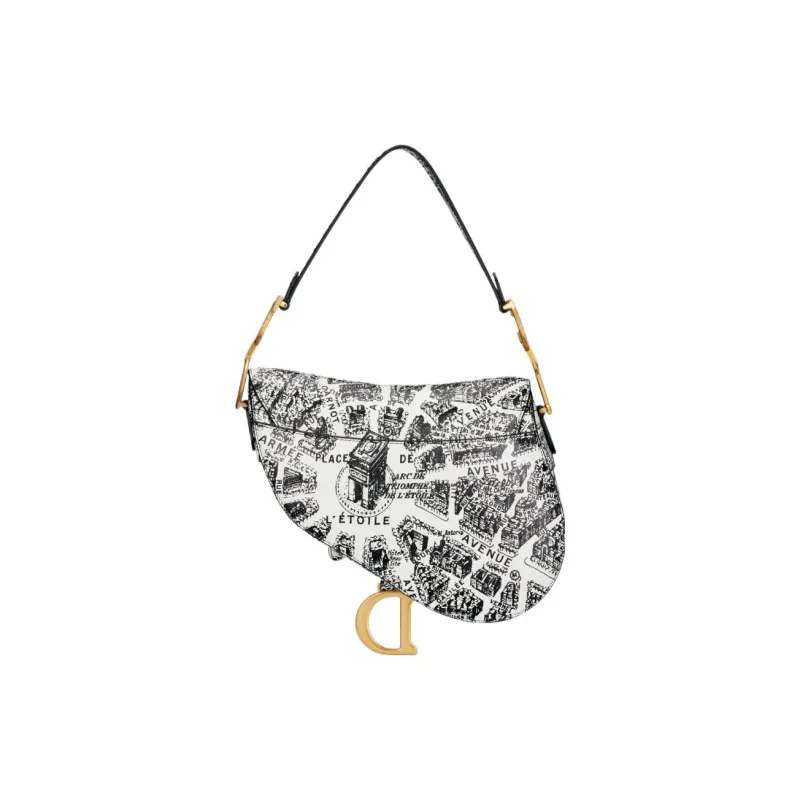 DIOR Saddle Smooth Cow Leather Saddle Bag Shoulder Bag Crossbody Bag Handbag Women's White & Black-2