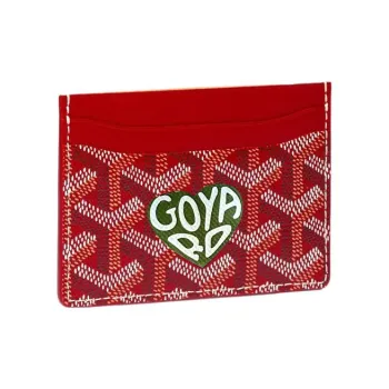 GOYARD Saint-Sulpice Canvas With Leather Dog's Teeth Card Clip Card Holder Unisex Red & Green Small Heart
