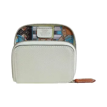 HERMES Silk'In Epsom With Barenia Calfskin Coin Purse Regular Women's Sizzle Green & Mauve Gray & Heaven Blue