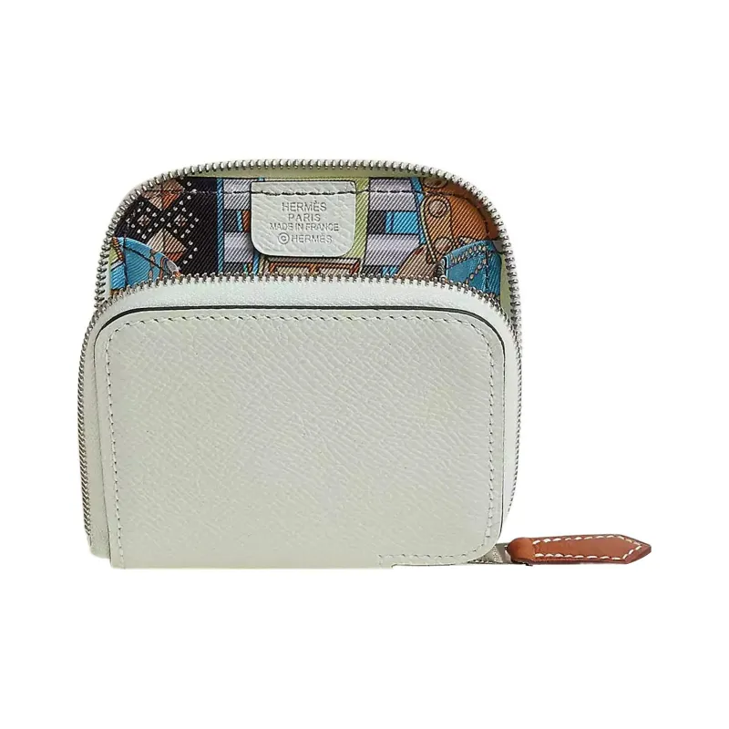 HERMES Silk'In Epsom With Barenia Calfskin Coin Purse Regular Women's Sizzle Green & Mauve Gray & Heaven Blue-0