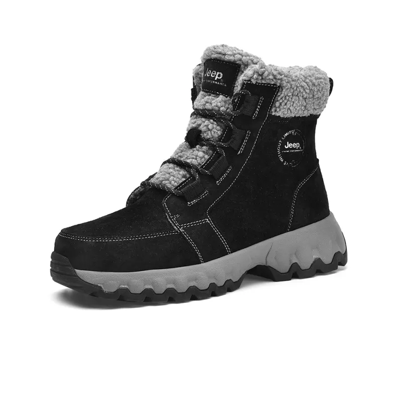 Jeep Warm Wear Resistant Cushioning Height Increasing Slip Resistant Coverage Short Outdoor Snow Boots Men's Black Gray-2