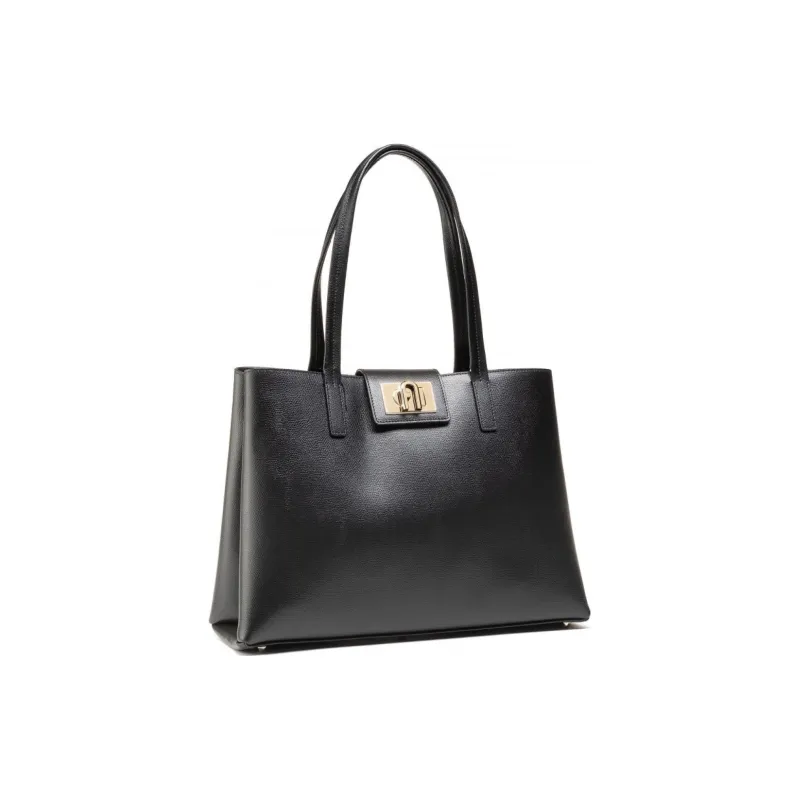 Furla 1927 Collection Leather Briefcase, Tote Bag, Shopping Bag, Shoulder Bag, Handbag Large Size Women's Black-2