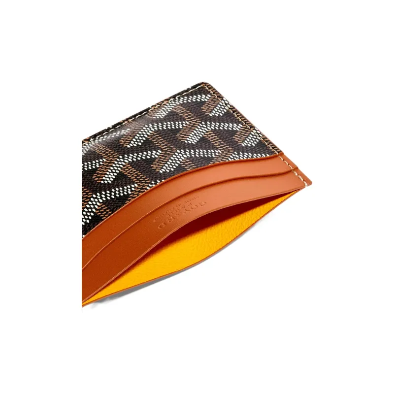 GOYARD Saint-Sulpice Canvas With Calfskin Card Clip Card Holder Unisex Brown With Light Blue Heart Design-1