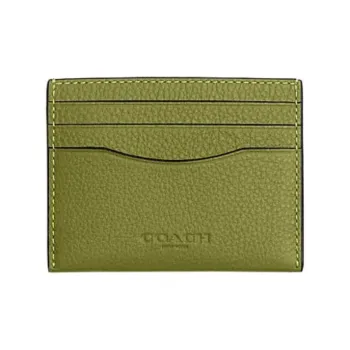COACH Cow Leather With Plastic Money Clip Card Holder Men's Yellow Green