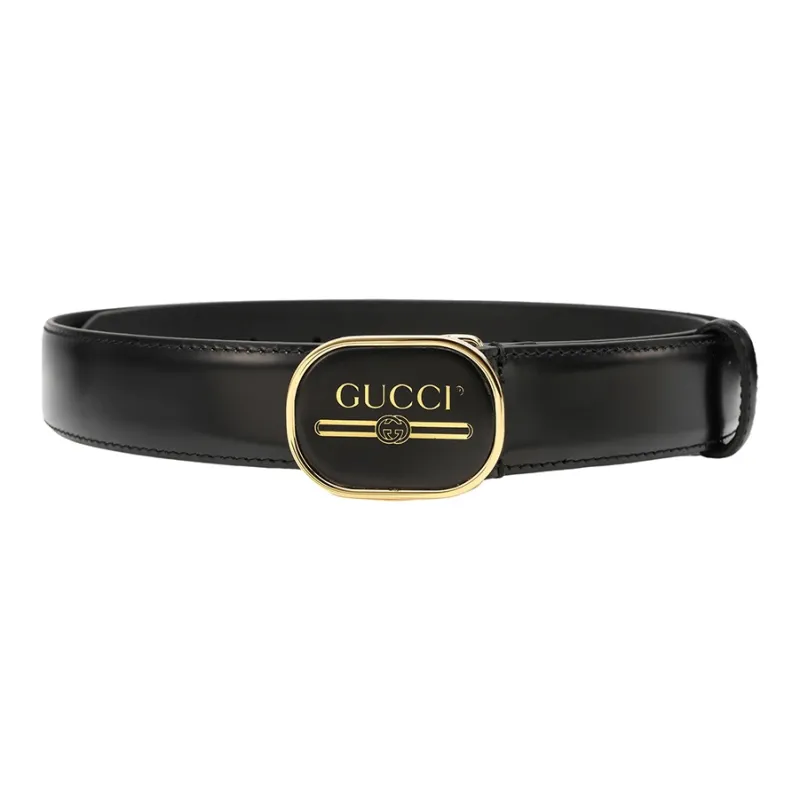 GUCCI Leather Leather Belts Men's Black Width  3cm-2