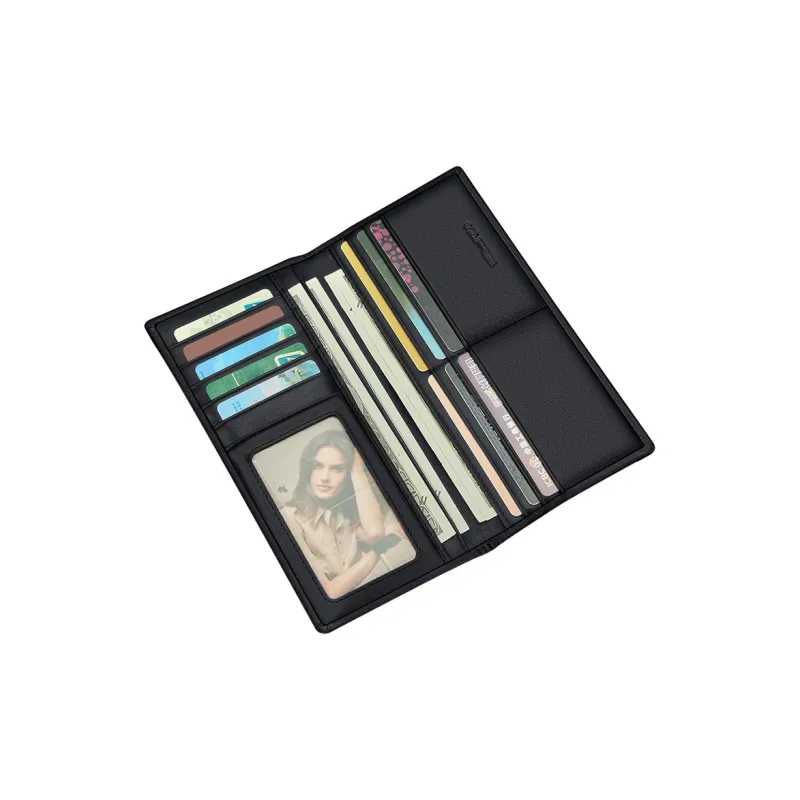 WilliamPOLO Nappa Top Grain Cow Leather Genuine Leather Long/Cropped Wallet Money Clip Unisex Black-9
