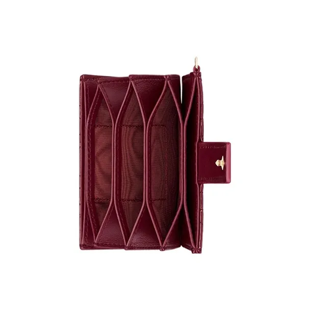 DIOR Patent Leather Calfskin Card Holder Women's Dark Purple Red-2