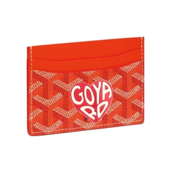 GOYARD Saint-Sulpice Canvas With Leather Card Clip Card Holder Unisex Orange With Red Small Heart