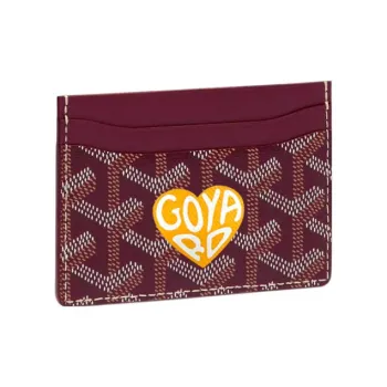 GOYARD Saint-Sulpice Canvas With Leather Dog's Teeth Card Clip Card Holder Unisex Burgundy & Yellow Small Heart