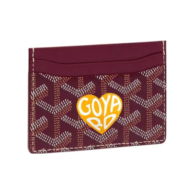GOYARD Saint-Sulpice Canvas With Leather Dog's Teeth Card Clip Card Holder Unisex Burgundy & Yellow Small Heart-0