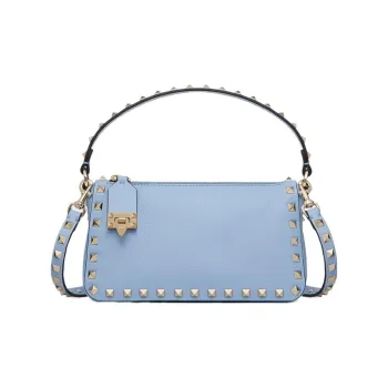 Valentino ROCKSTUD Grained Calfskin Portable Crossbody Bag Shoulder Bag Small Size Women's Light Blue