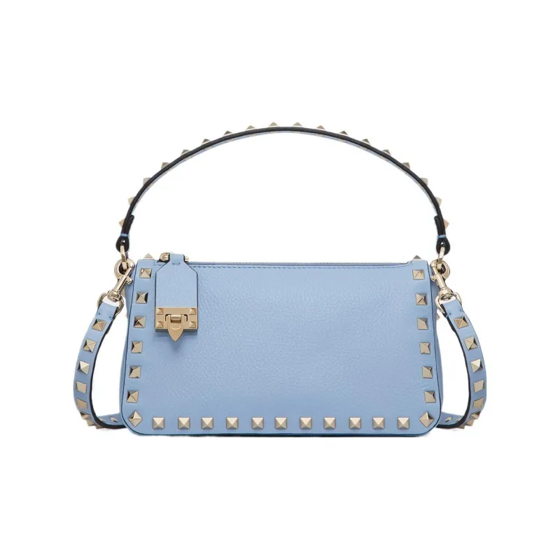 Valentino ROCKSTUD Grain Calfskin Portable Crossbody Bag, Shoulder Bag Trumpets Women's Light Blue-0