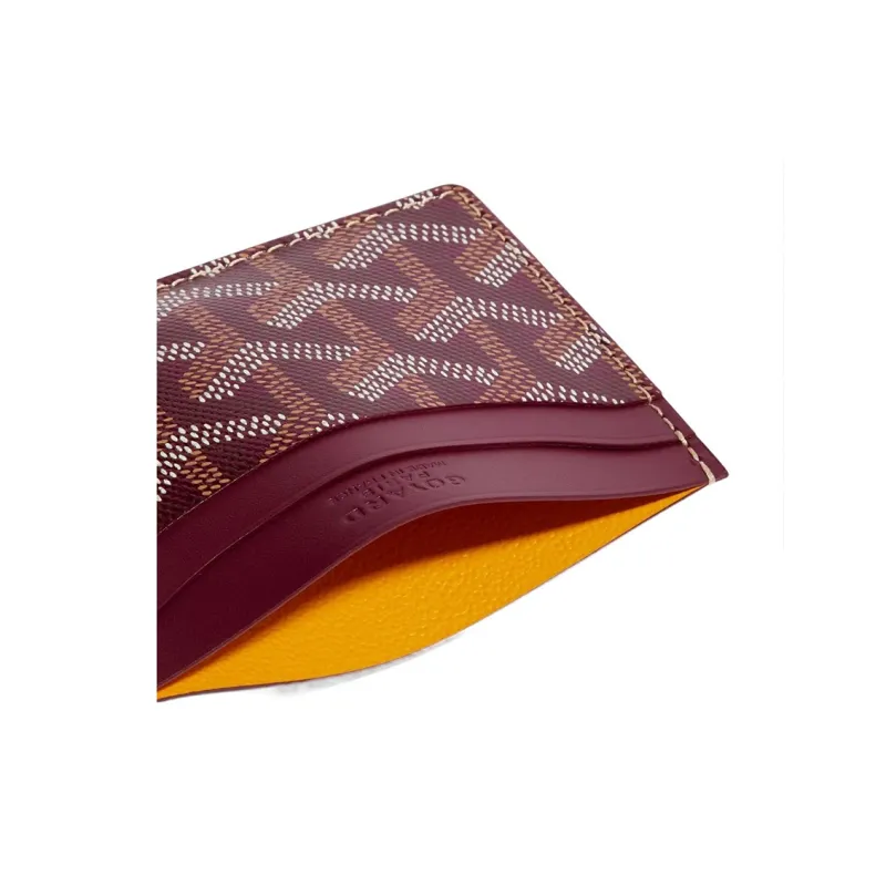 GOYARD Saint-Sulpice Canvas With Leather Dog's Teeth Card Clip Card Holder Unisex Burgundy & Dark Blue Small Heart-1
