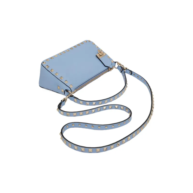 Valentino ROCKSTUD Grain Calfskin Portable Crossbody Bag, Shoulder Bag Trumpets Women's Light Blue-4
