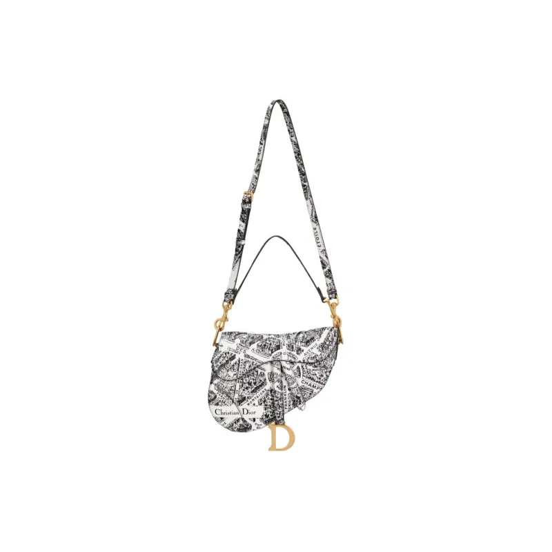 DIOR Saddle Smooth Cow Leather Saddle Bag Shoulder Bag Crossbody Bag Handbag Women's White & Black-1
