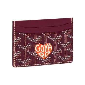 GOYARD Saint-Sulpice Canvas With Leather Dog's Teeth Card Clip Card Holder Unisex Burgundy Orange Small Heart