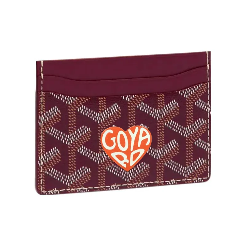 GOYARD Saint-Sulpice Canvas With Leather Dog's Teeth Card Clip Card Holder Unisex Burgundy Orange Small Heart-0
