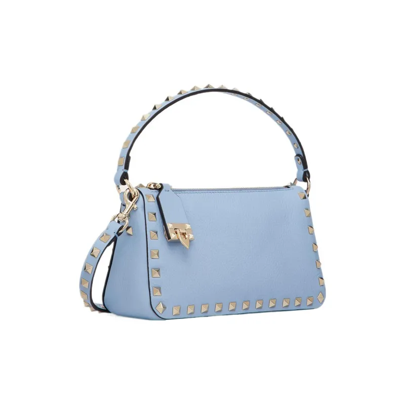 Valentino ROCKSTUD Grain Calfskin Portable Crossbody Bag, Shoulder Bag Trumpets Women's Light Blue-1