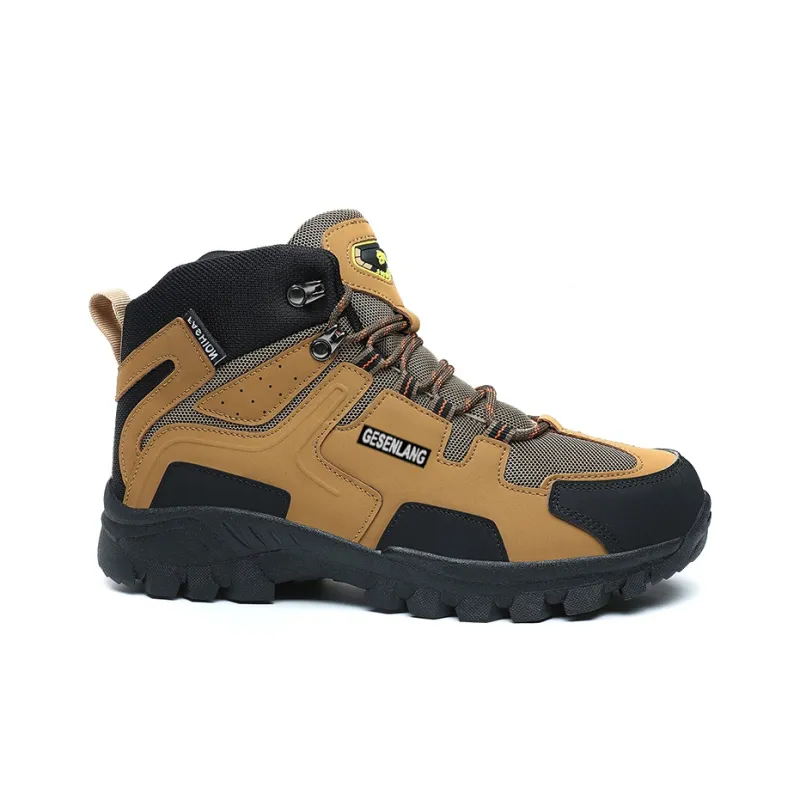 GESENLANG Wear Resistant Water Resistant Slip Resistant High Top Outdoor Shoes Men's Brown-1