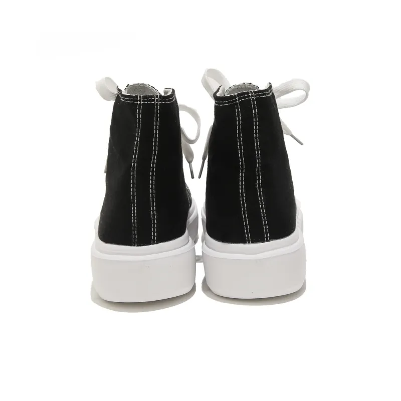 SLnU★3 Height Increasing Wear-Resistant Slip-Resistant High-Top Canvas Shoes Unisex Black-4