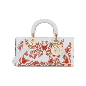 DIOR Lady D-JOY Calfskin Shoulder Bag Crossbody Bag Handbag Medium Size Women's White & Red